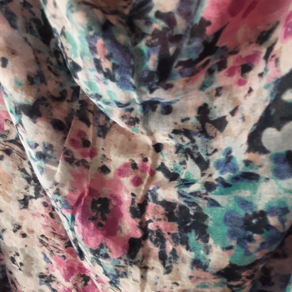 🌞 American Eagle 100% Cotton Floral Infinity Scarf Blue Pink White - Picture 3 of 9